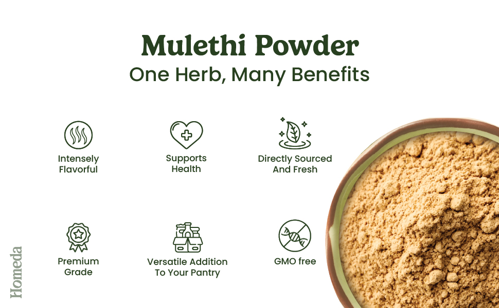 Homeda Mulethi Powder Organic for Face Pigmentation (100 Grams) Licorice Powder for Drinking, Yashtimadhu for Eating, Skin, Hair Growth Pure Liquorice Root extract Athimathuram, Mulethi Stick, Jeshthamadh