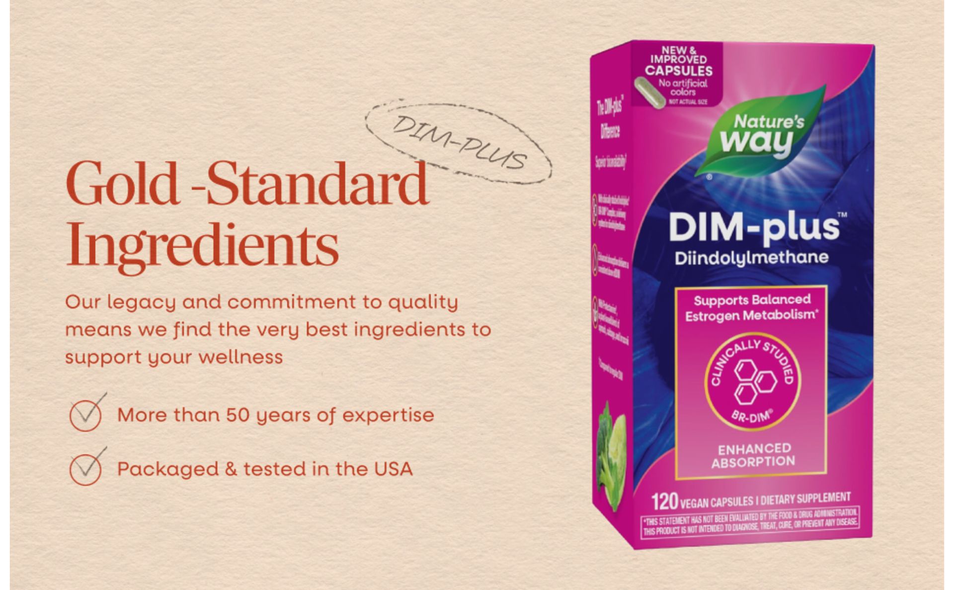 Nature's Way DIM-Plus DIM Supplement, BR-Diindolylmethane 100 mg, 120 ct