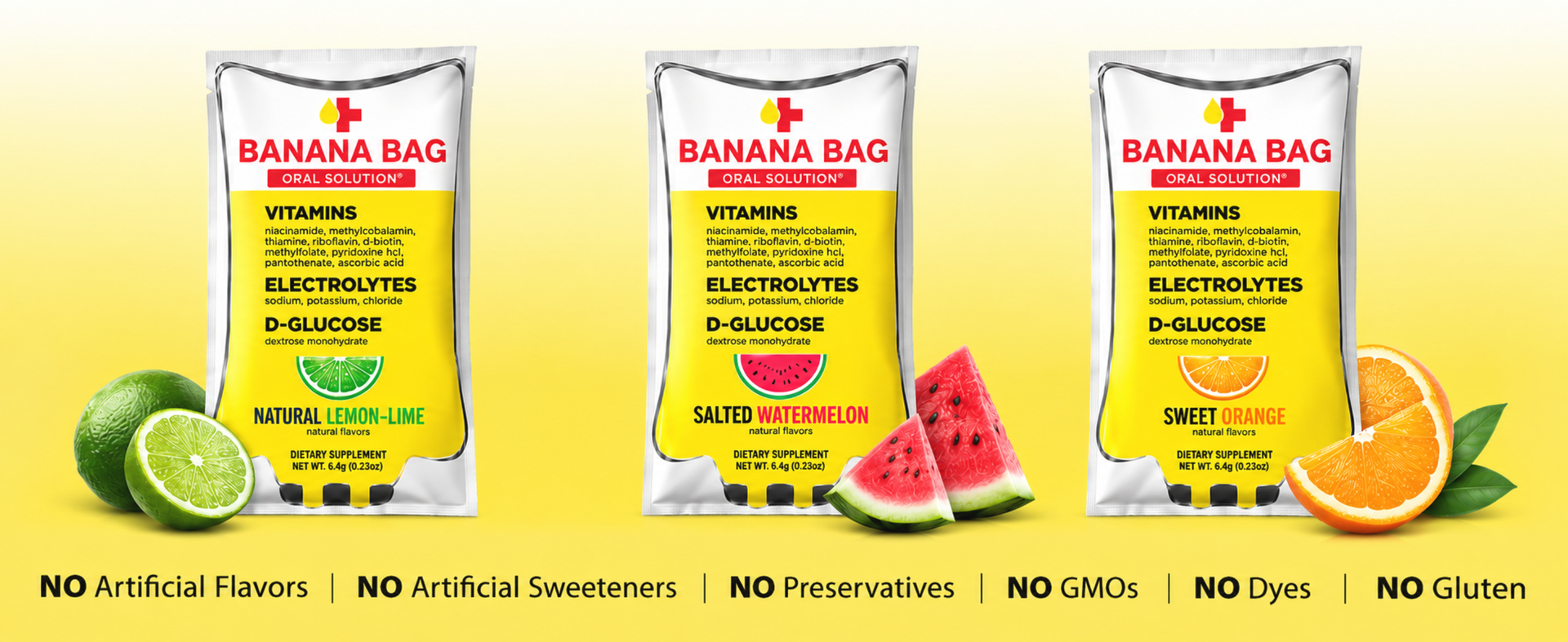 Banana Bag Electrolytes Vitamin Powder Drink Mix, Salted Watermelon 15 Pk
