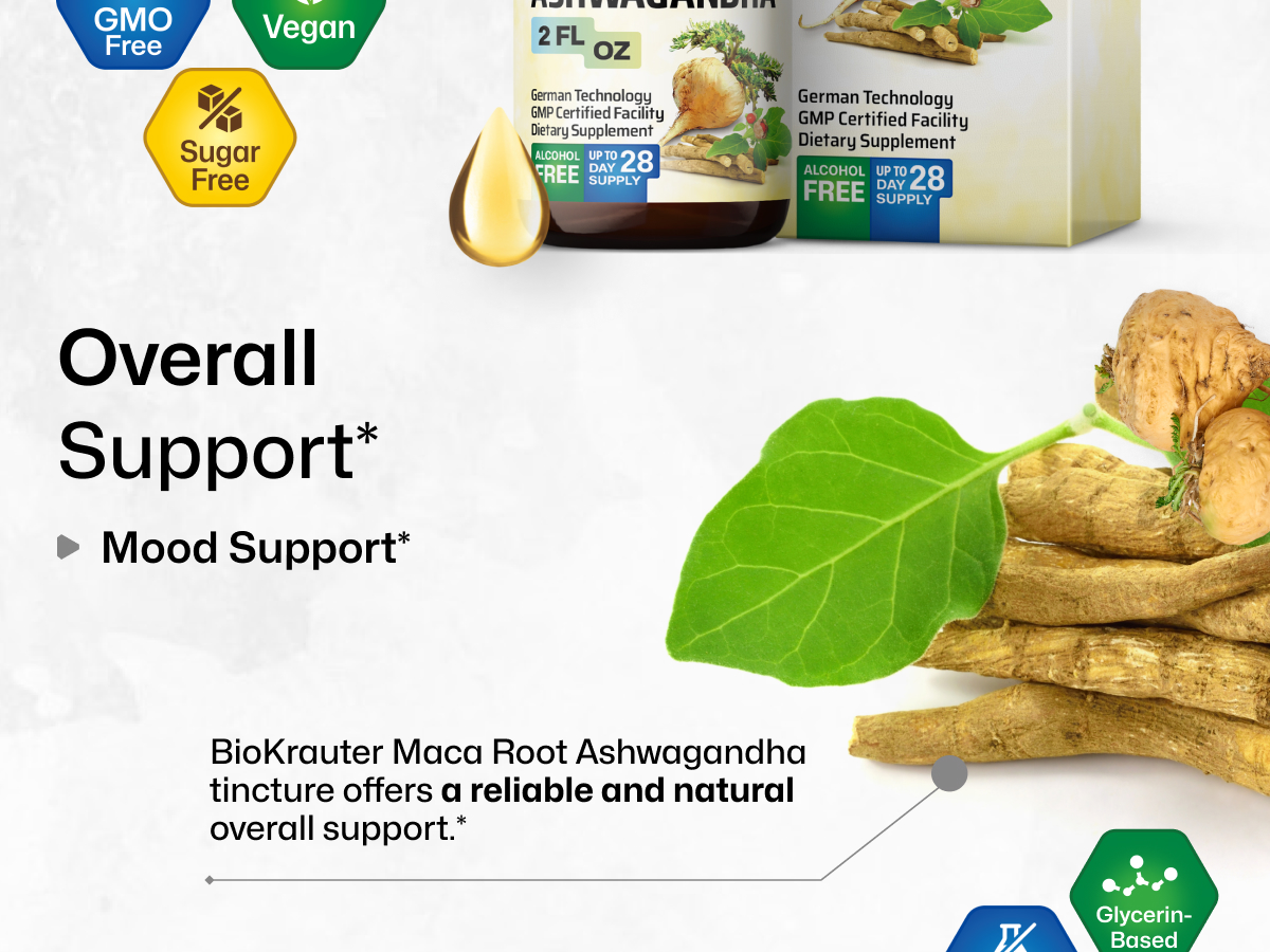BIO KRAUTER Maca Root and Ashwagandha for Mood & Overall Support, 2 Fl.Oz