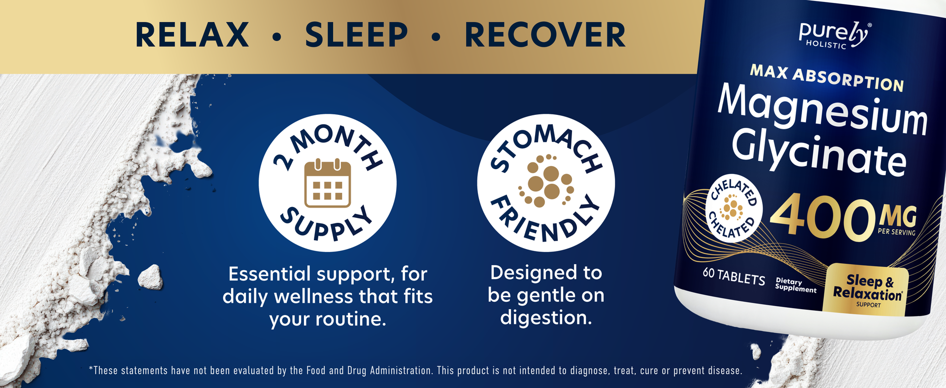 Magnesium Glycinate 400mg, Sleep & Relaxation Support, High Absorption