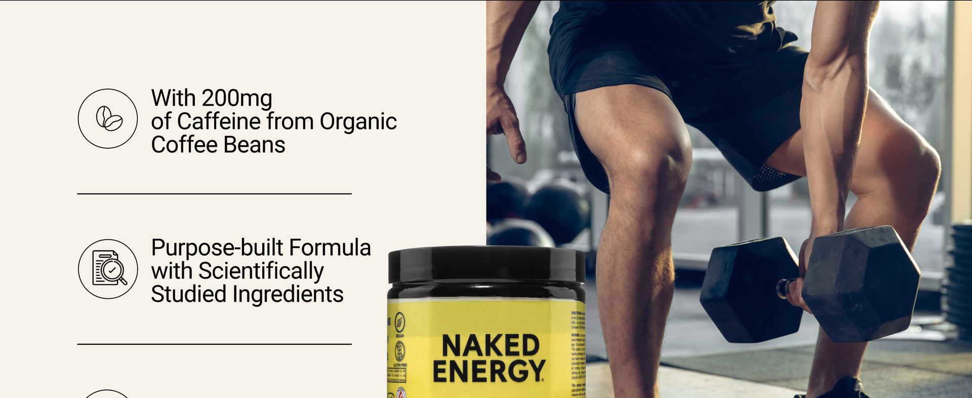NAKED Energy - Pure Pre Workout Powder for Men and Women, NSF Certified, Vegan, Unflavored, Healthy Pre Workout - No Added Sweeteners, Colors Or Flavors - 50 Servings