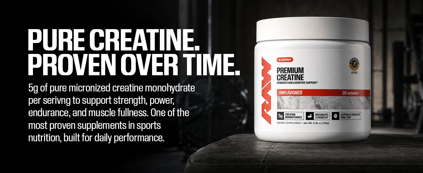 RAW Nutrition Creatine Monohydrate Powder, Unflavored, 30 Servings
