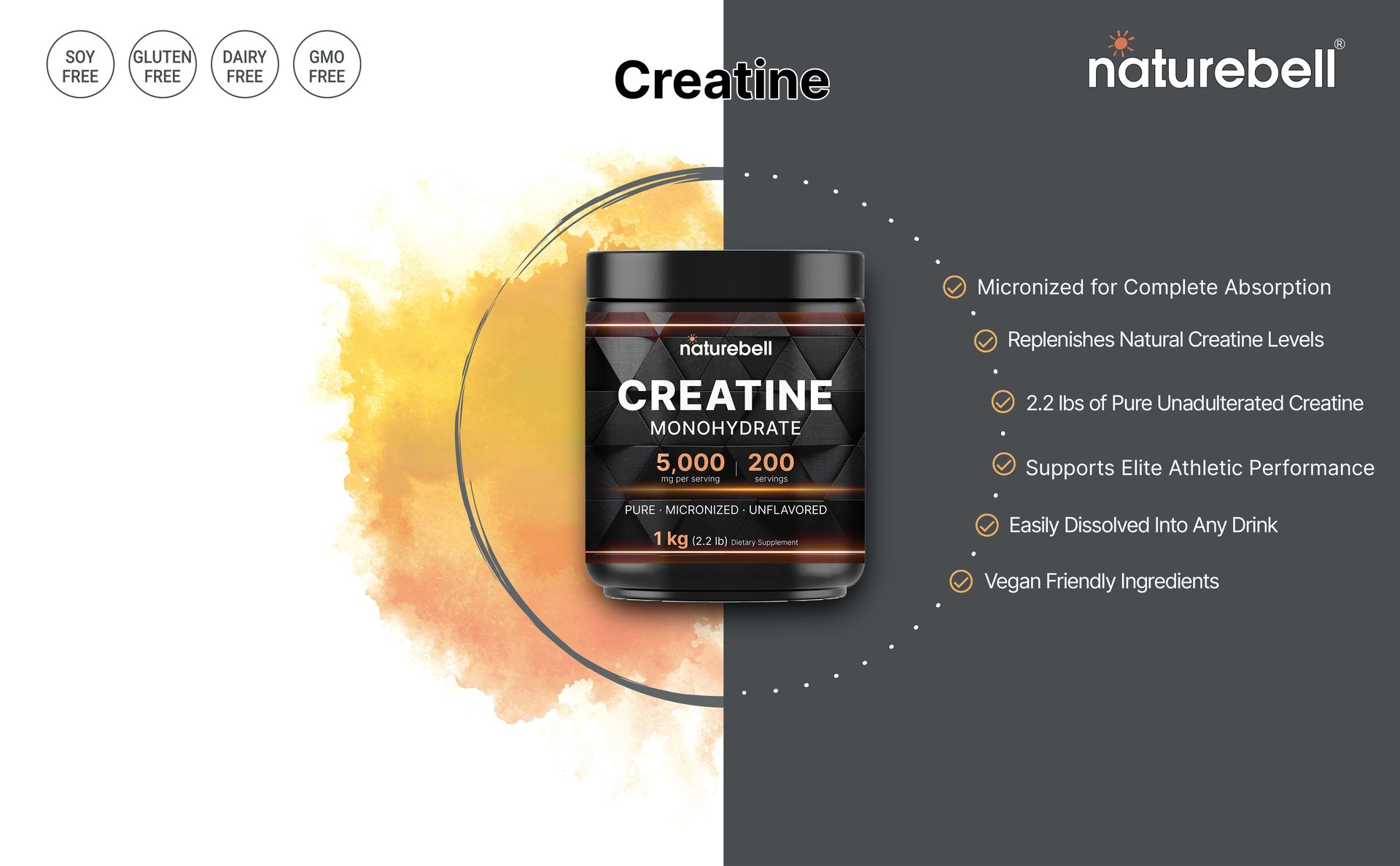 NatureBell Micronized Creatine Monohydrate Powder, 200 Servings
