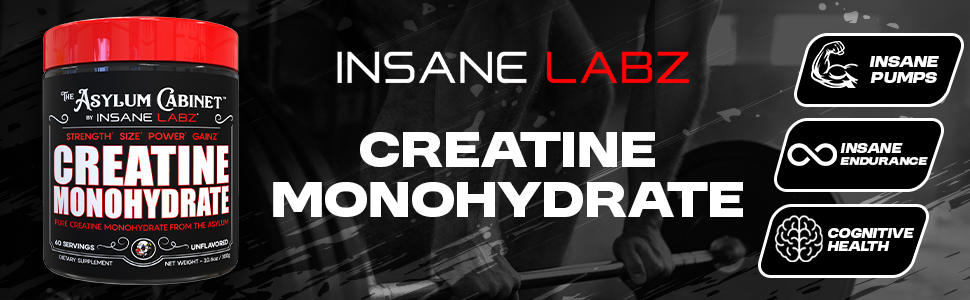 Insane Labz Creatine Monohydrate - Unflavored, Supports Increased Strength, Size and Power, 5g Per Serving, 60 Servings
