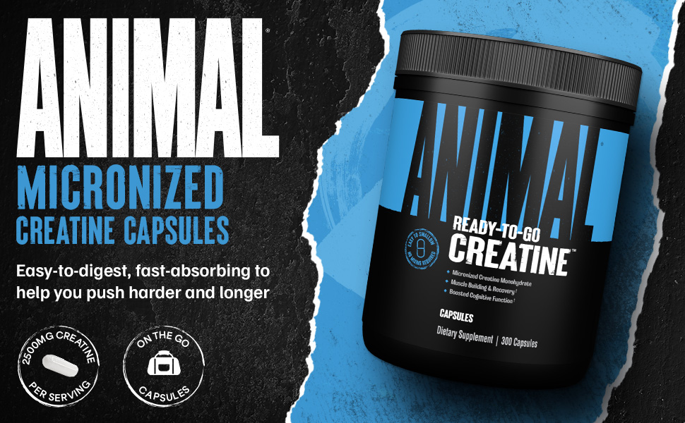 Animal Creatine Monoydrate Powder Capsules for Men & Women | 300 Count