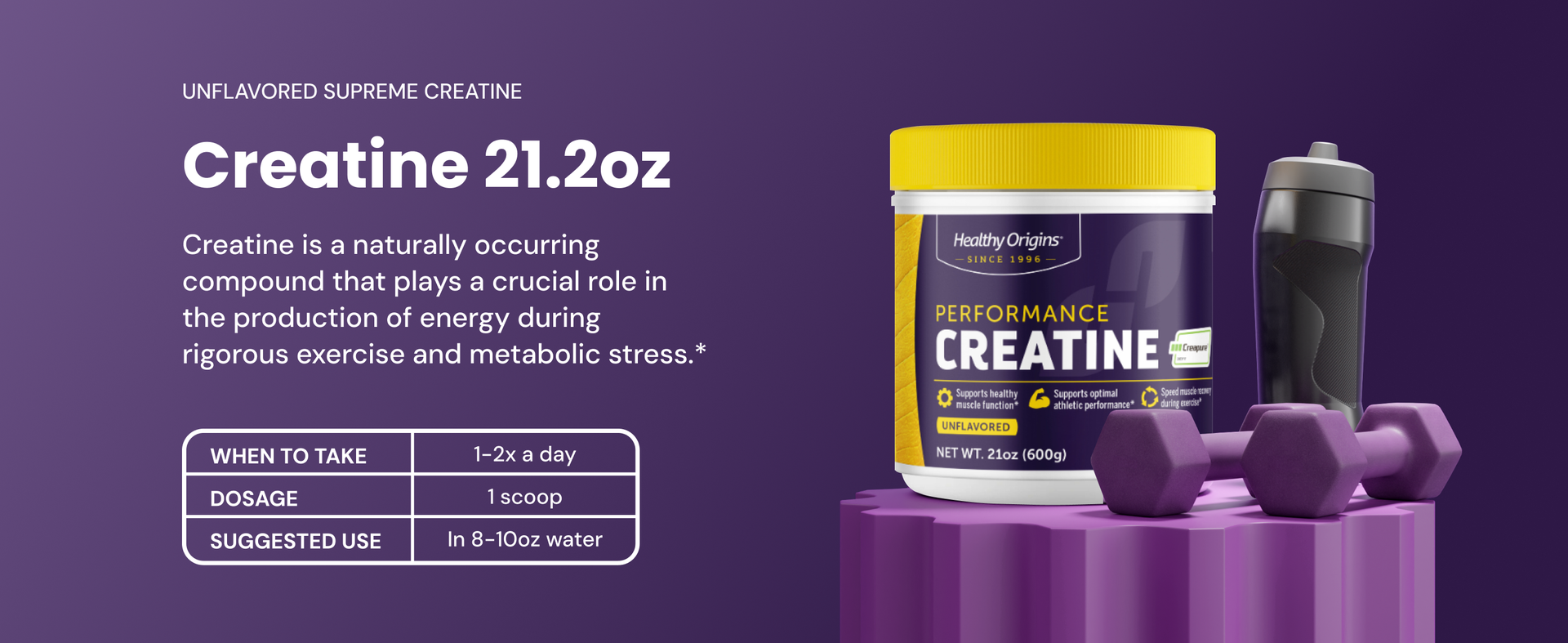 Healthy Origins Creatine Monohydrate Creapure Powder, 600g