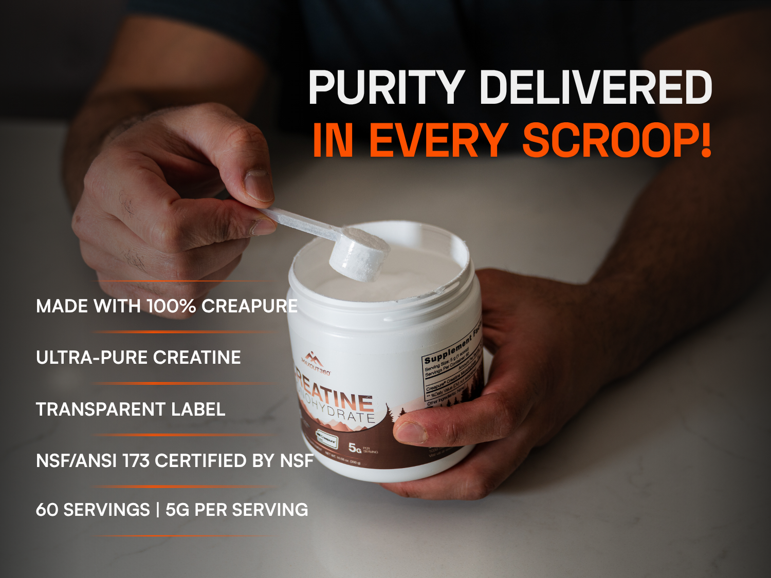 Creapure Creatine Monohydrate Powder, Unflavored, 60 Servings