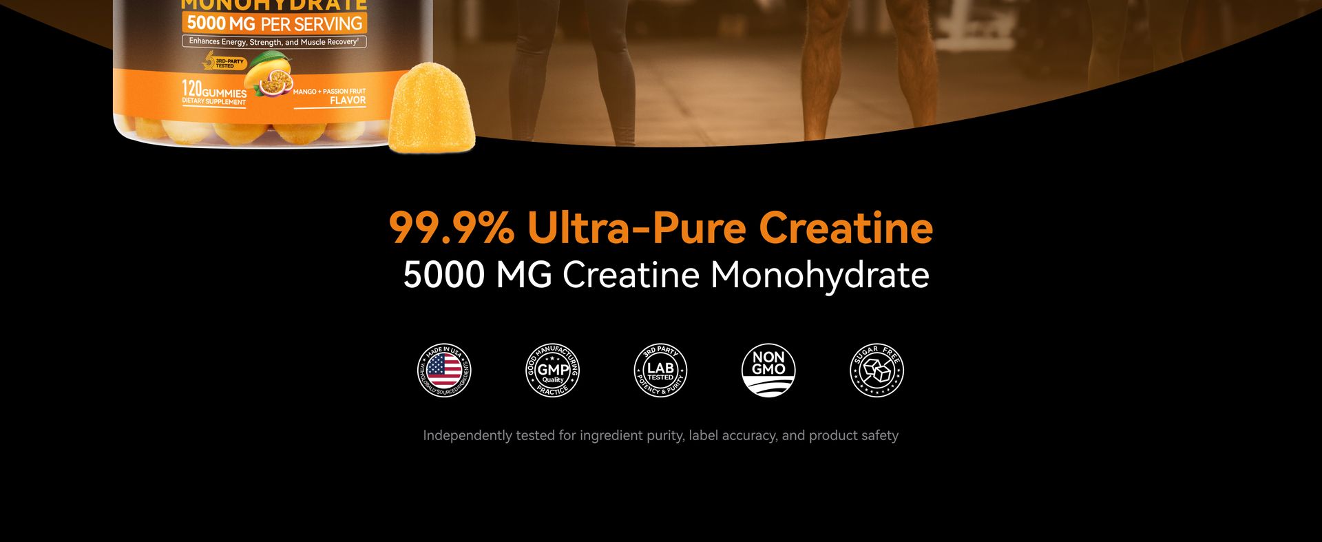 Inner Brightness Creatine Monohydrate Gummies for Men & Women 5000 mg, 3rd Party Tested, Creatine Chews for Muscle Growth, Strength & Energy Support, Sugar Free, Vegan, 120 Count