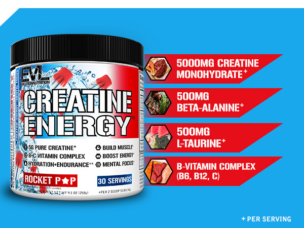EVL Creatine Energy Powder - 30 Servings - Rocket Pop