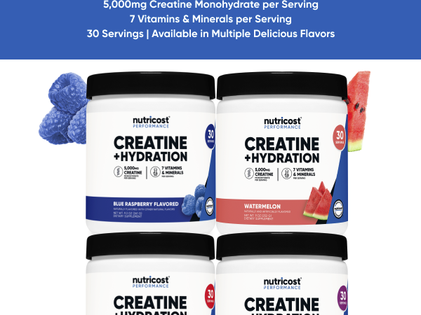 Nutricost Creatine Monohydrate + Hydration (Watermelon) 30 Servings