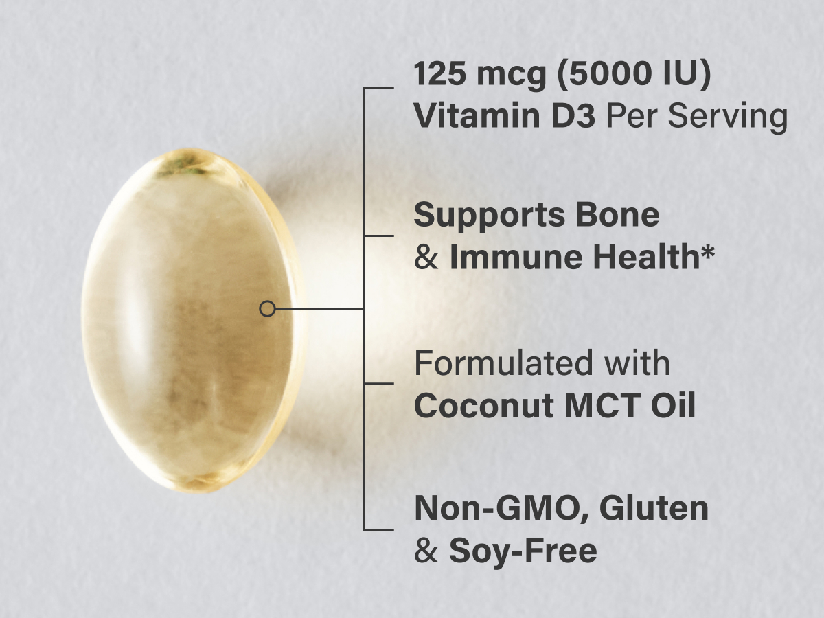 Sports Research® Vitamin D3 5000iu/125mcg with Coconut Oil, 360 Softgels