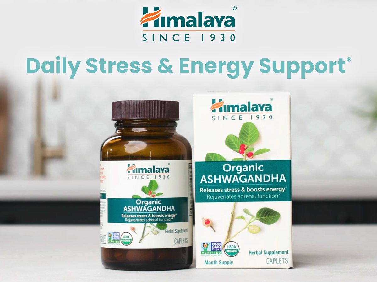 Himalaya USDA Organic Ashwagandha Root, 670 mg, 60 Day Supply, 60 Caplets