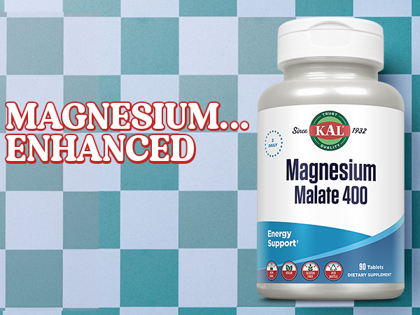 KAL Magnesium Malate 400mg, Chelated Magnesium Supplement with Malic Acid, Healthy Energy & Muscle Function Support, Enhanced Absorption, Vegan, Non-GMO, 45 Servings, 90 Veg Tabs