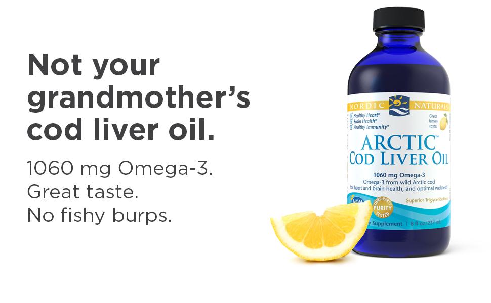 Nordic Naturals Arctic Cod Liver Oil | 1060 Mg Omega 3 Fish Oil EPA & DHA Supplement | Omega 3 Cod Liver Oil Liquid For Heart, Brain Health & Optimal Wellness | Flavour lemon Fish Oil 8 Fl Oz(237 Ml)