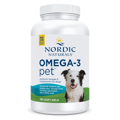 Nordic Naturals Omega 3 Pet Supplement | 330 mg Omega 3 Dog Skin and Coat Supplement | Fish Oil for Dogs with EPA & DHA | Promotes Heart, Skin, Coat, Joint, & Immune Health - Unflavored 180 Soft Gels