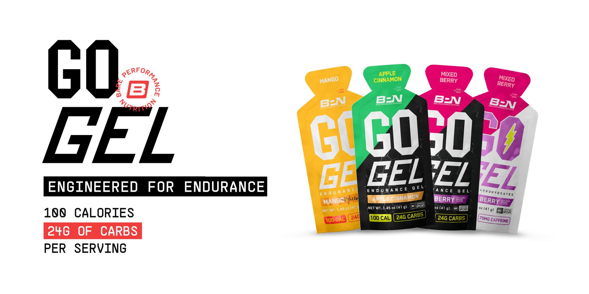 BARE PERFORMANCE NUTRITION, BPN Go Gel Endurance, 24g of Carbohydrates & 100 Calories per Pack, Vegan + Gluten Free Running Gel, 10 Single-Serving Packs, Apple Cinnamon