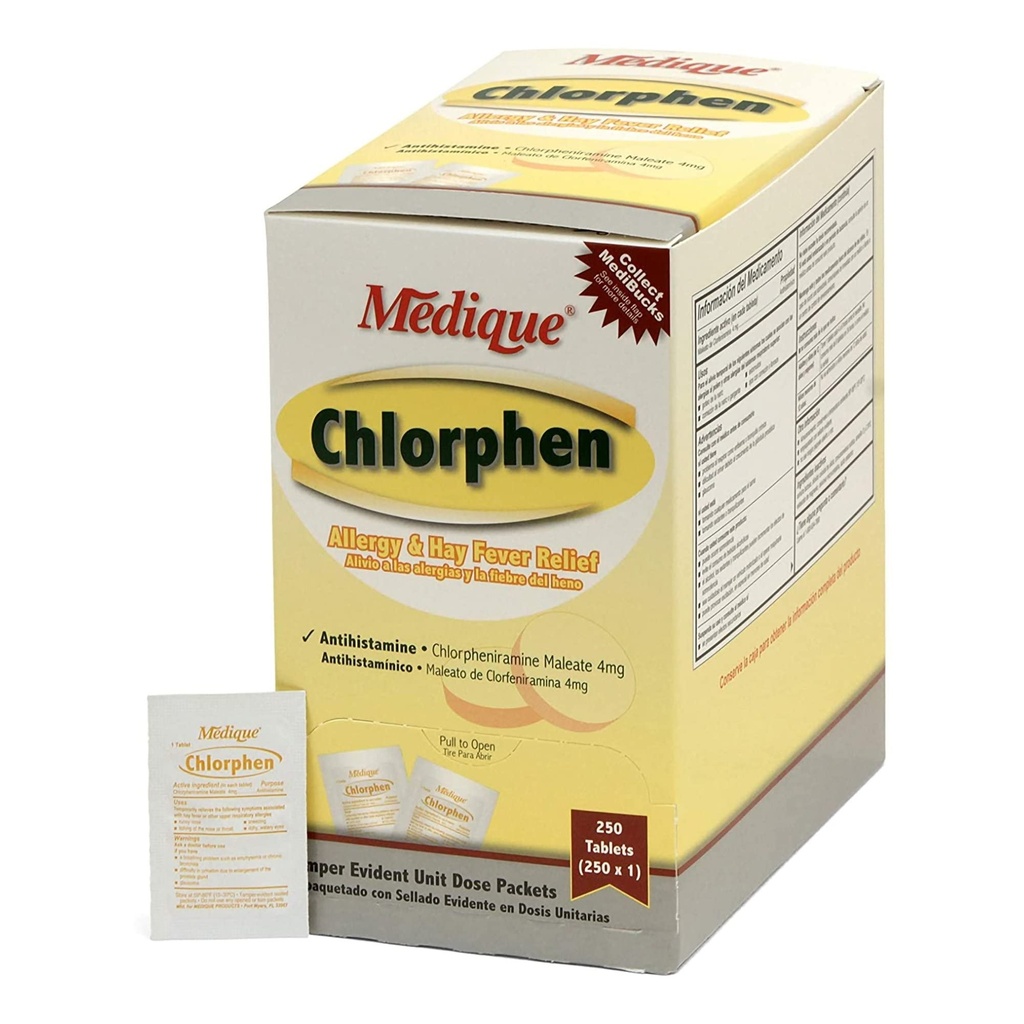 Medique Klorphen Allergy Relief 4 mg Klorfeniramiini Maleaattitabletti, 1 per pakkaus