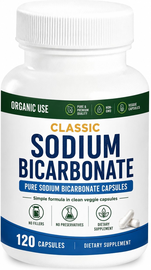 Classic Sodium Bicarbonate 650mg Natural Organic Use Natriumbicarbonate Powder Pills Natriumbikarbonaatti Tabletit (kapselit) Vatsahappo Alkalinity 120 kapselia