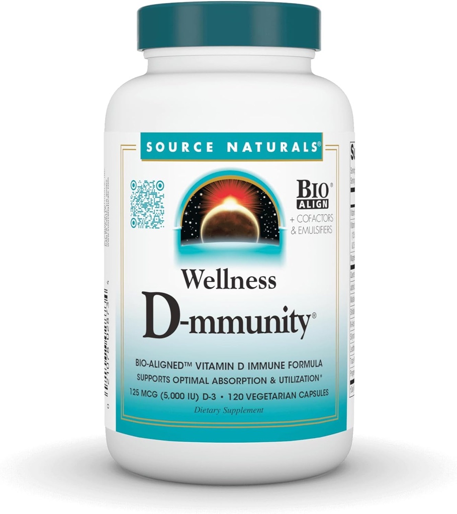 Lähde Naturals Wellness D-immuniteetti, Bio-validoitu D-vitamiini Immuuni Formula, tukee optimaalinen imeytyminen ja käyttö* - 120 kasvissyöjän kapselit