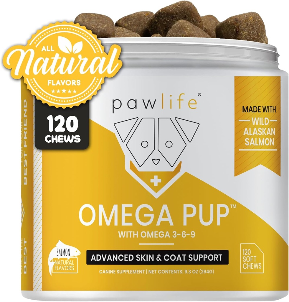 Koiran kalaöljy lisäravinteet - 120 Omega 3 kalaöljy koiran vitamiinit, eläinlääkäri Formuloitu kutina helpotus koirille, luonnollinen Omega 3 kalaöljy koirille, koiran iho ja takki täydentää (Salmon Flavor)