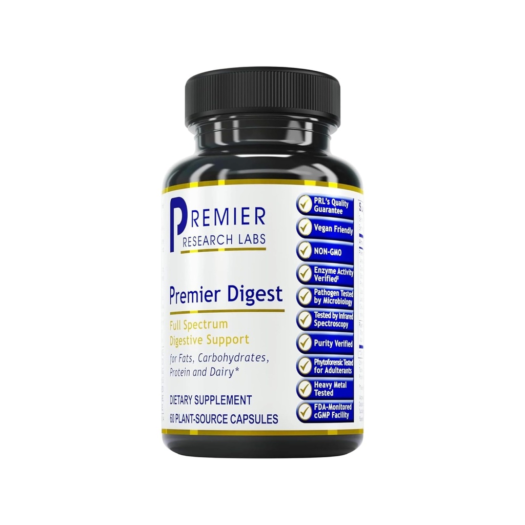 Premier Research Labs Aktiiviset digestiivinen entsyymit Probiootti ja prebiootit - edistää koko spektrum digestiivinen tuki - Amylaasi, Proteaasi & Lipase, 60 Plant-Sourced Kapselit
