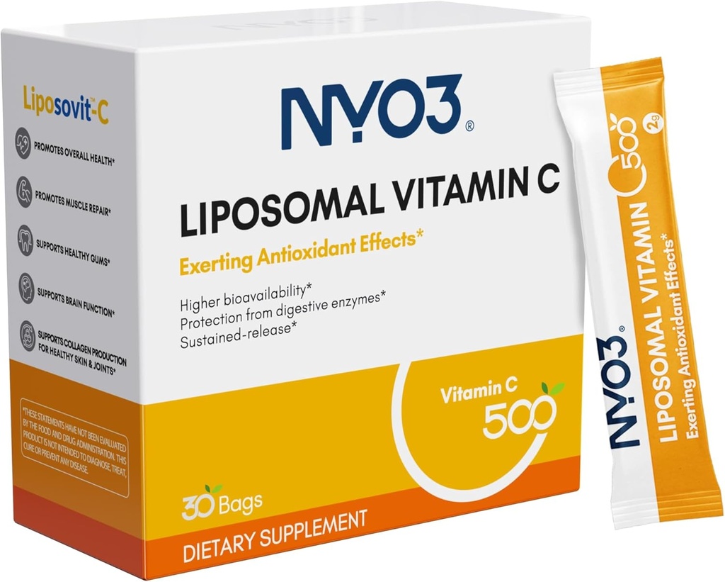 NYO3 Liposomaalinen C-vitamiini Powder, tukee immuunijärjestelmää ja kollageeni Booster, Tehokas antioksidantti, parantaa ihon terveyttä, Gluteeniton, suuri Imeytyminen C-vitamiini, 500 mg, 30