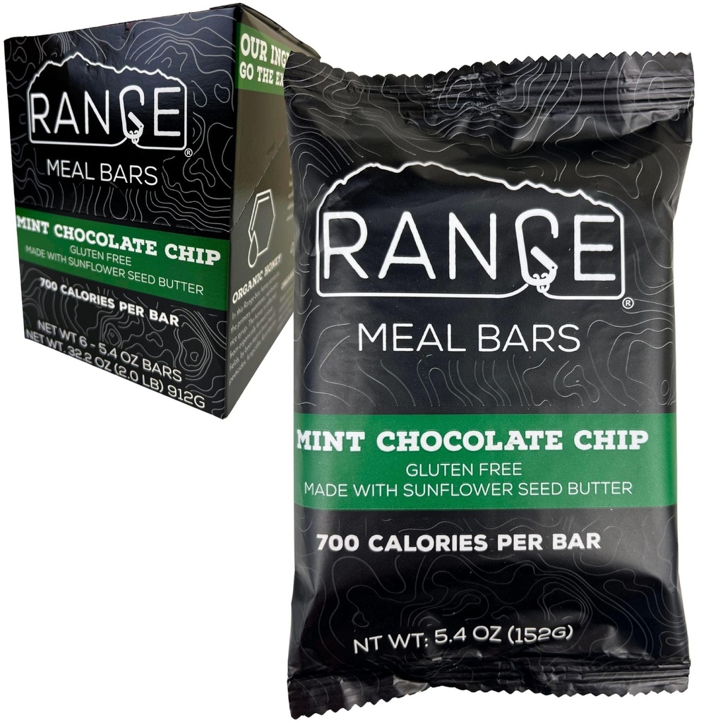 Range Ateria Bar - Korkea Calorie Ateriankorvike Bars - Gluteeniton Bars - Backpackpacking Ateriat - 6 Pack (Minttu suklaa Chip)