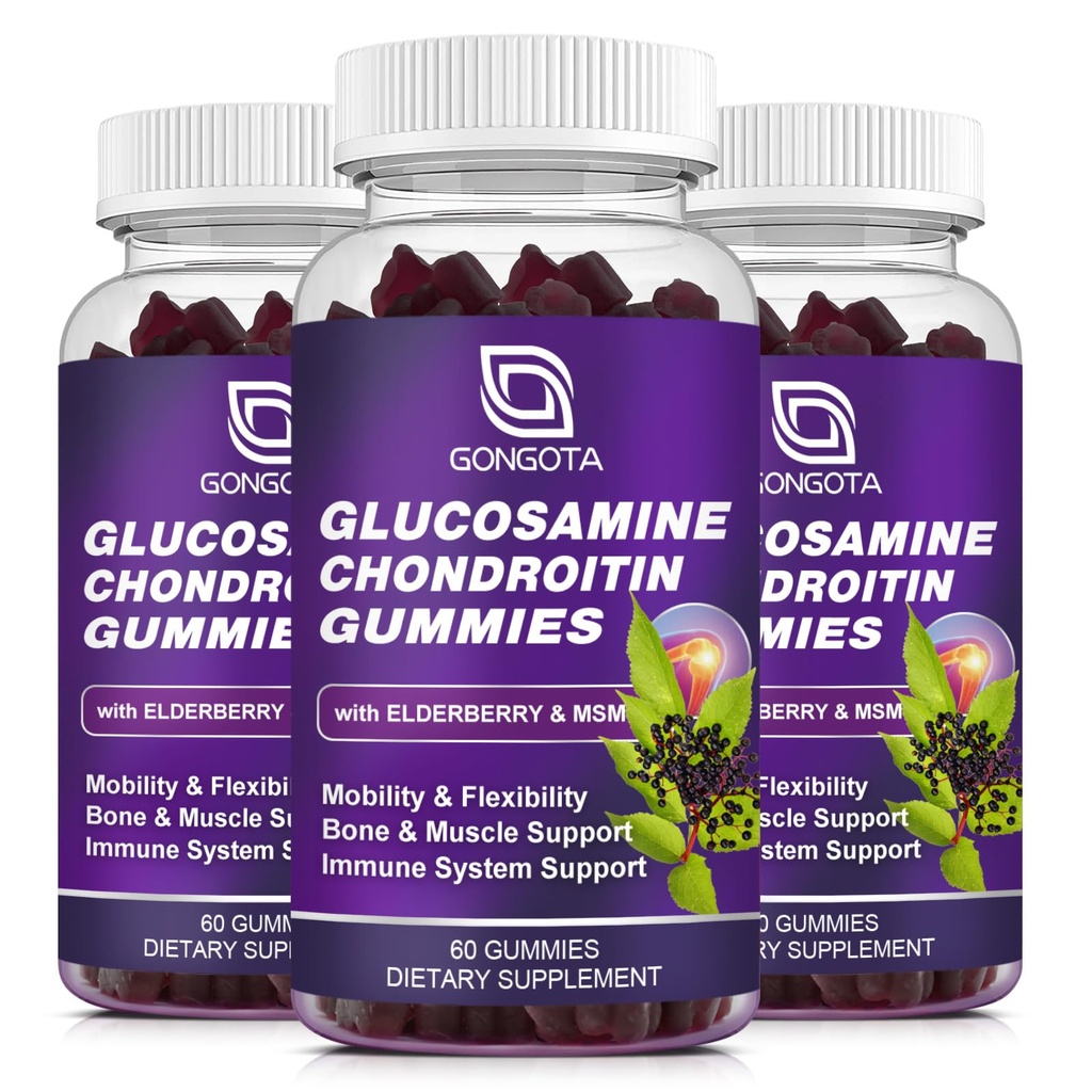 Glukosamiini Chondroitin Gummies - 2- pakkaus, extra vahvuus 1500 mg Glukosamiinia MSM & Elderberry, Joustavuus Tuki, paras Cartilage & Immuuni tuki täydentää miesten ja Wome - 180 Gummies