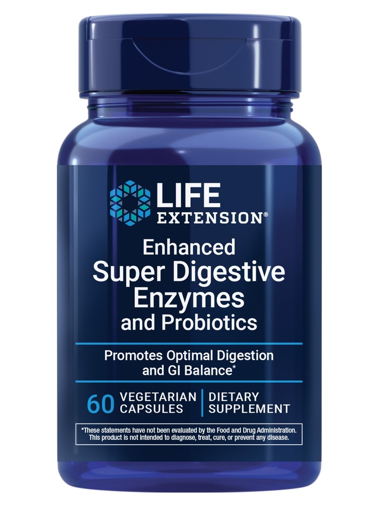 Life Extension Enhanced Super Digestive Enzymes and Probiotics - B. coagulans Probiotic, 10 Digestive Enzymes - Stöder Digestion, Comfort & GI Balance - Non-GMO, Vegetarian - 60 Capsules