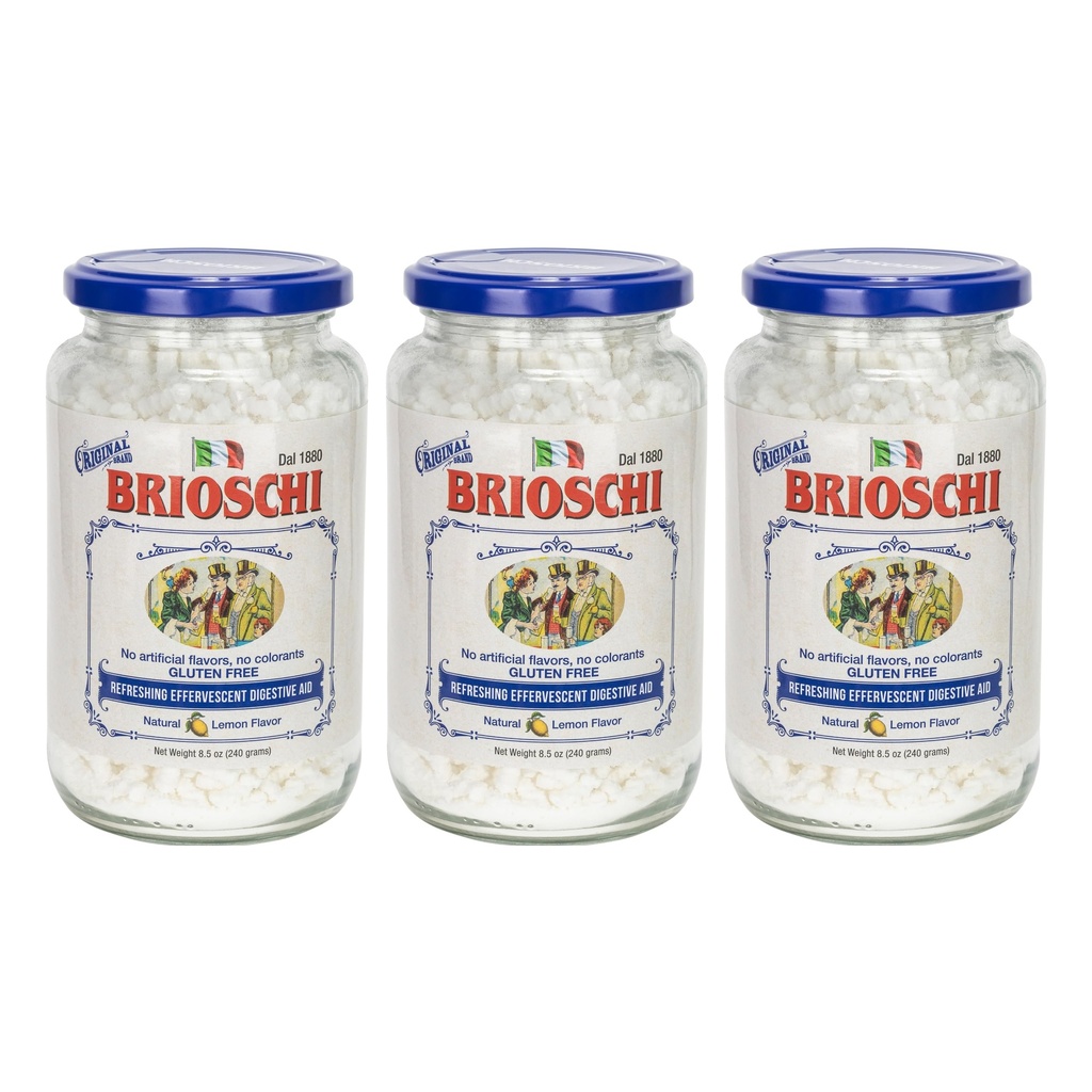 Brioschi [Pack 3 Italian Lemon smaksatta uppfriskande effektivitet | Digestive Aid, Heartburn, Upset Stomach, Acid Indigestion | Gluten Free, No Colorants, No Artifictial Flavors | 8,5 oz Glas