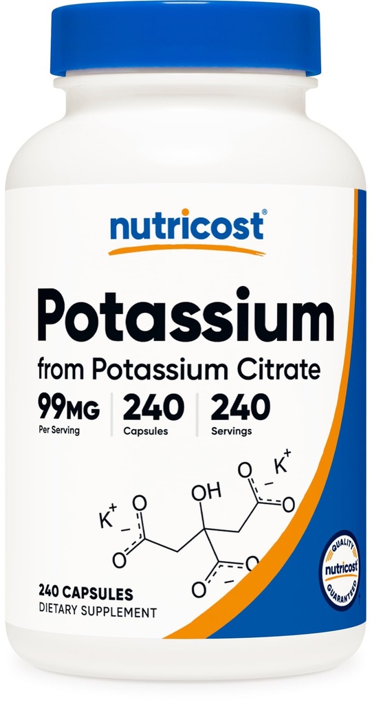 Nutricost kaliumcitrat 99mg, 240 kapslar - Glutenfri, icke-GMO