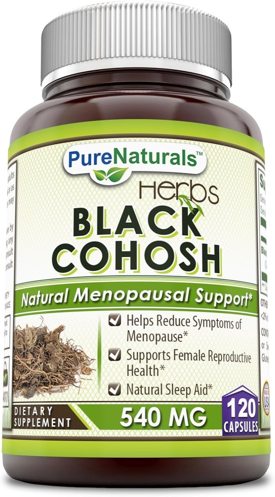 Pure Naturals Musta Cohosh Menopause Relief - Natural Solutions for Menopause Support - 540 Mg Supplement with Pure Root Extract 120 Capsules
