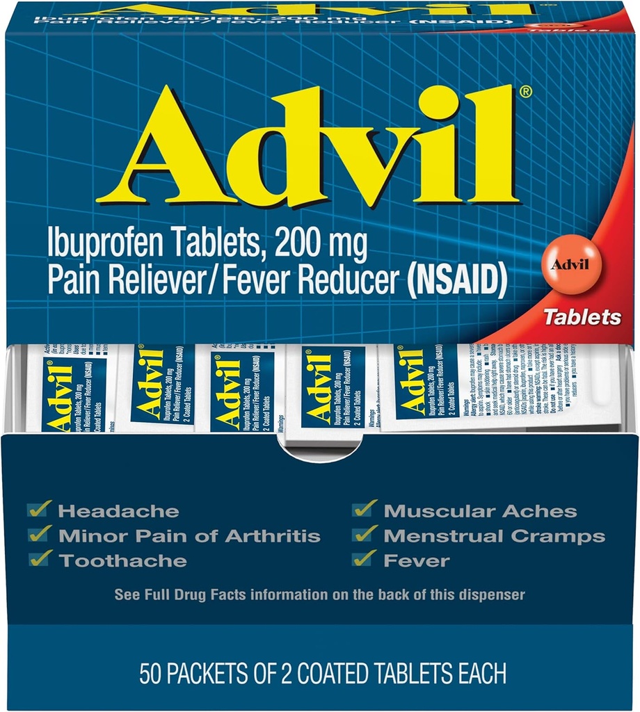 Advil Pain Reliever ja kuumeen reduktori, kipulääke Ibuprofeeni 200 mg päänsärkyä, selkäkipua, kuukautiskipua ja nivelkipua lievittää - 100 päällystetty tabletti (pakkaus voi vaihdella)