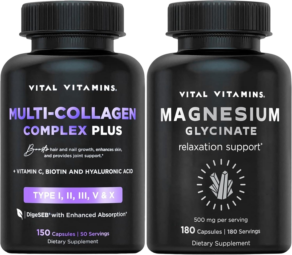 Vitamiinit Multi Collagen Plus -kapselit + Magnesiumglykinaattikapselit