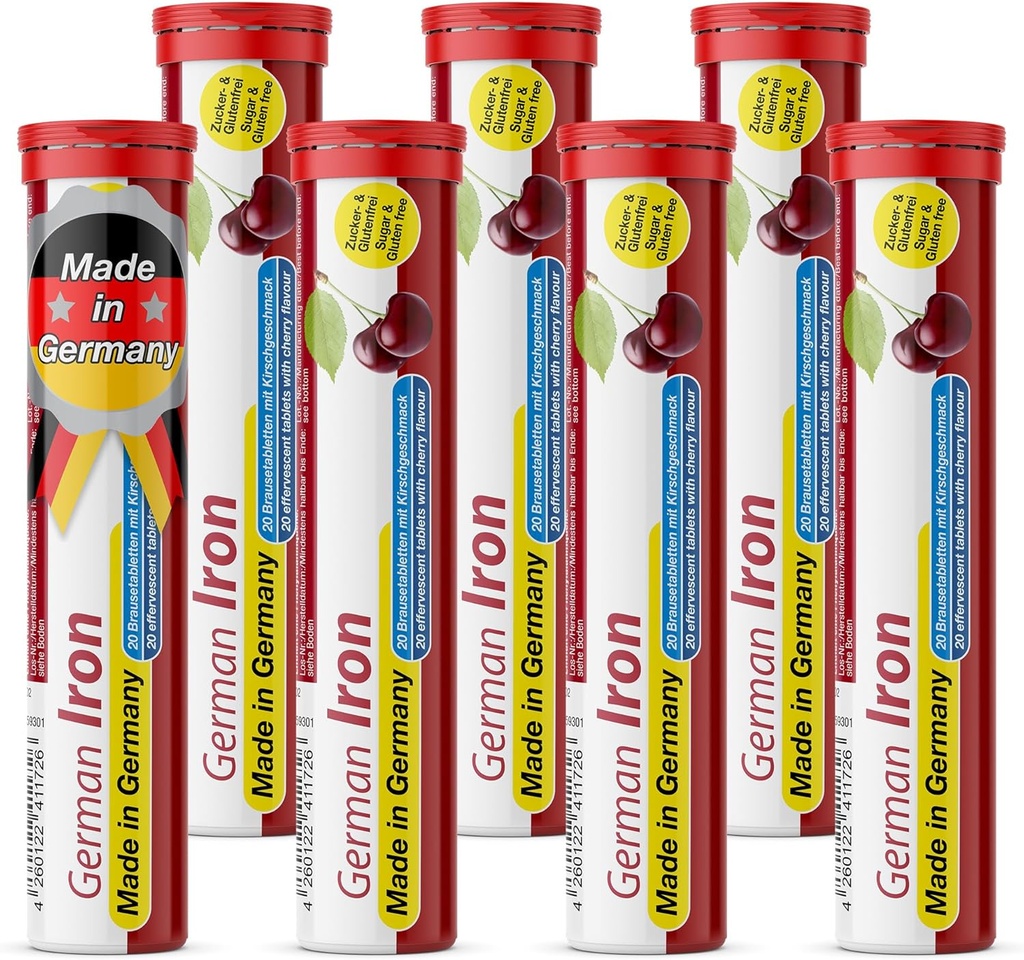 T&D Saksa Iron 14 mg - 140 Vegan Drink Effervescent Tabletit - Cherry Flavor - Valmistettu Saksassa