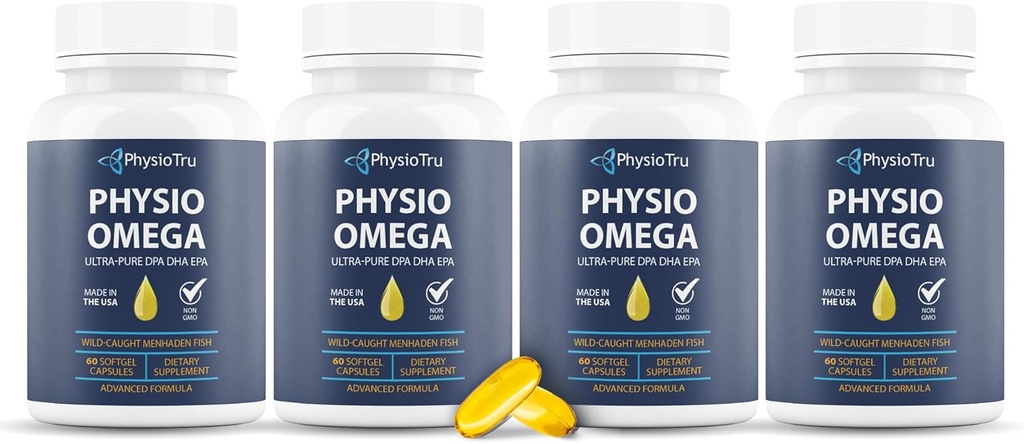Fysio Omega 2400mg Fish Oil Omega 3 rasvahappo täydentää - Heart & Brain Health täydentää aikuisille - Ei-GMO, Burpless, Light Citrus Flavor, kestävästi lähde - 240 Softgels