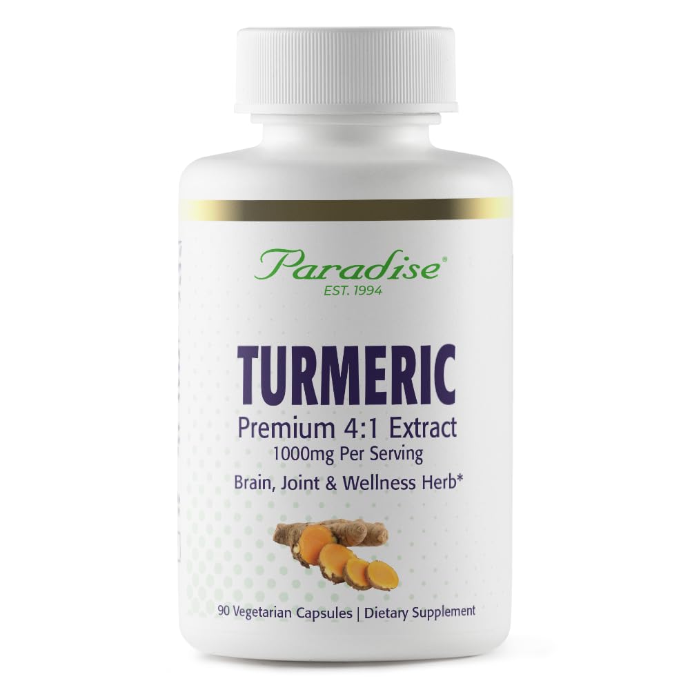 Paradise Organic Turmeric Rhizome 4:1 Extract, Active Whole Spectrum Extract, Super Potent, Ultra Pure, Vegan, Non-GMO, Gluten Free, 90 Vegetariska kapslar