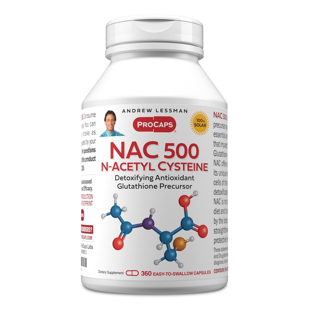 Andrew LESSMAN NAC-500 N-Acetyl Cysteine 360 kapselia - auttaa Combat Daily Onslought of Damaging Free Radikaalit, Suojaa aivot, sydän, Keuhkot, Maksa, Munuaiset. Hapettava antioksidantti. Ei lisäaineita