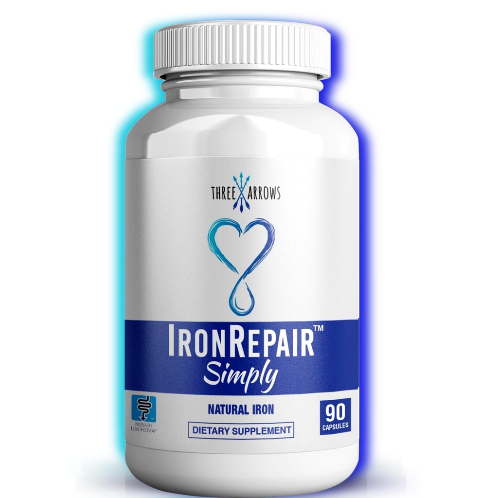 Iron Repair Simply Natural Iron Supplement, Best Absorption & Gentle on Stomach, Monash Low FODMAP, Raise Hemoglobin & Ferritin Iron Pills för kvinnor, män, tonåringar och graviditet 90 Bovine Gelatin Capsules