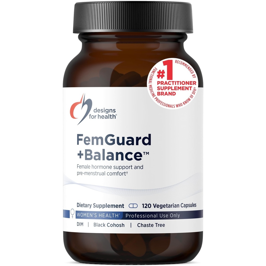 Design för hälsa FemGuard + Hormonbalans för kvinnor - DIM, Black Cohosh, Calcium D-Glucarate, EGCg Green Tea Extract & Chaste Tree Supplement för humörstöd och östrogenmetabolism (120 kapslar)