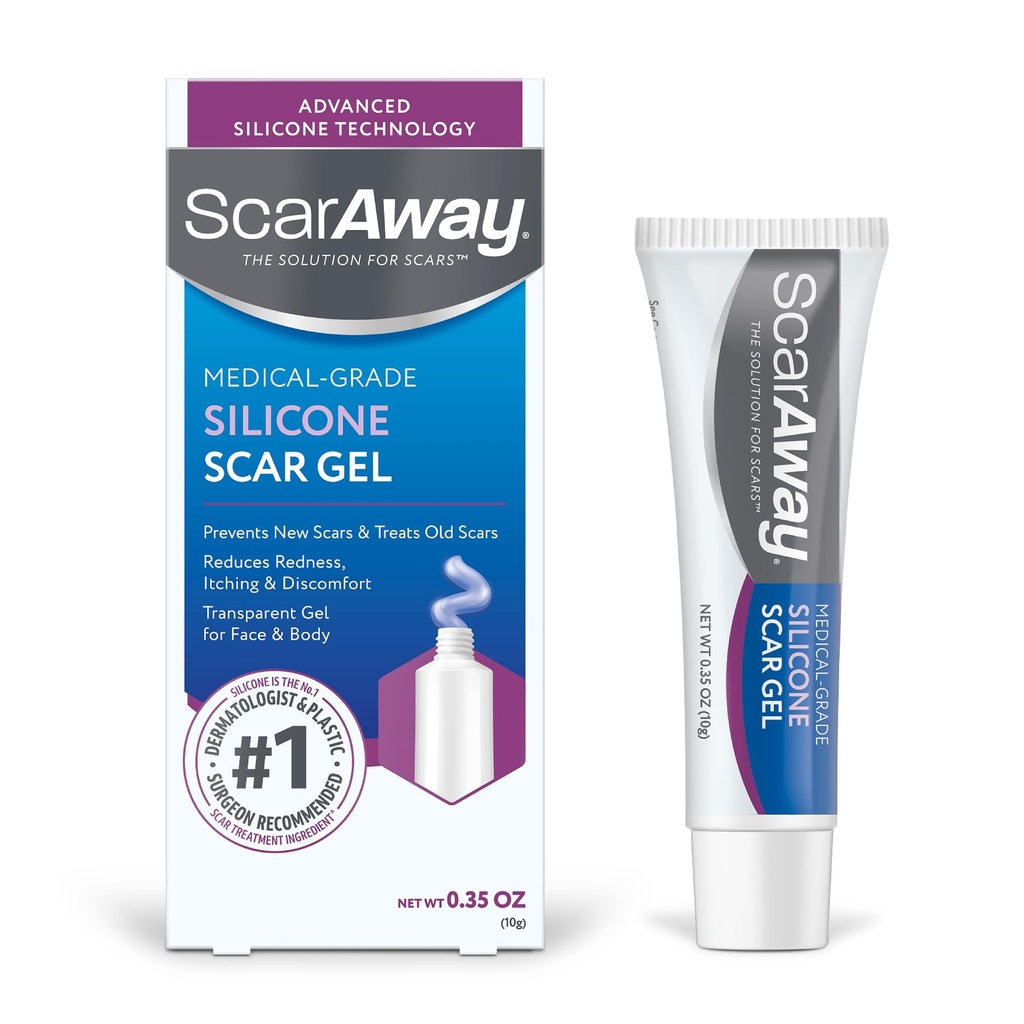 ScarAway Silicone Scar Gel, auttaa parantamaan kokoa, väriä ja teksti Hypertrofinen ja keloidi arvet vammoista, palovammat ja leikkaus, vesitiivis, 10g (0,35 oz)