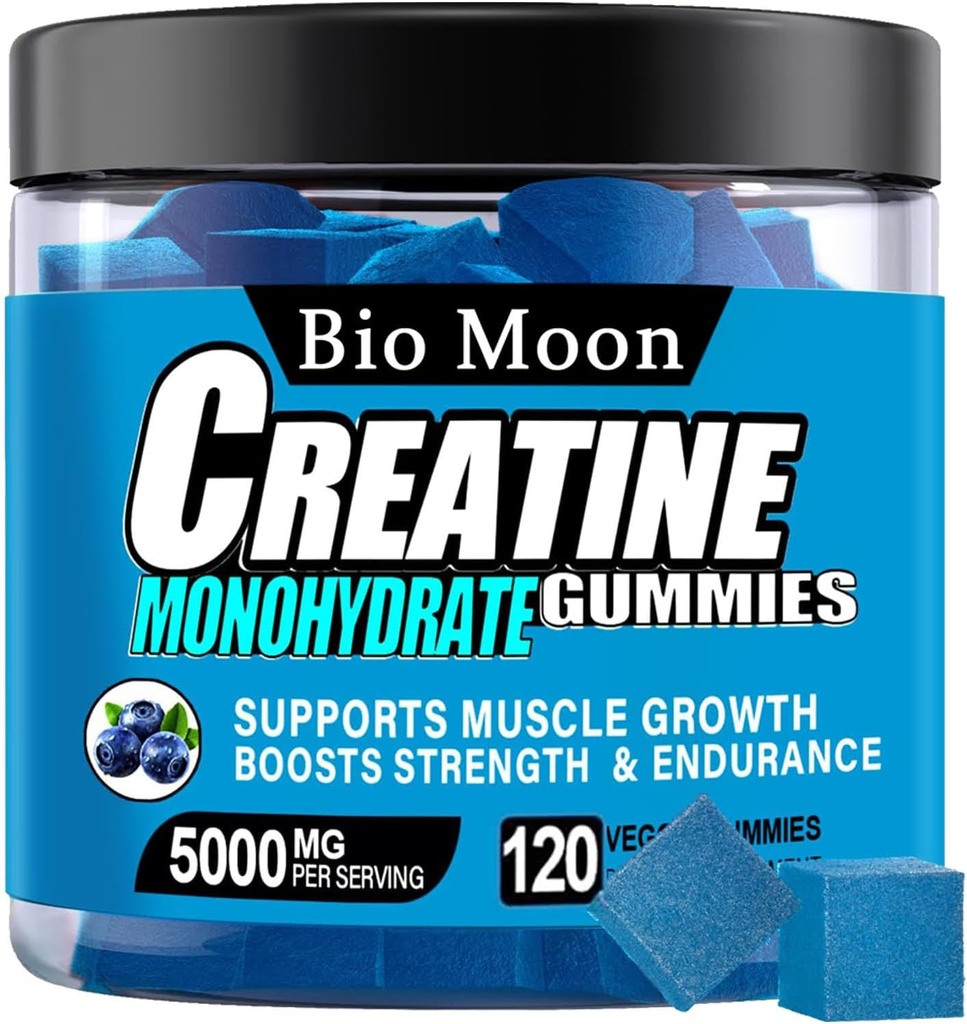 Kreatinmonohydrat Gummies 5000mg för män och kvinnor, Chewables Creatine Monohydrate för muskelstyrka, muskelbyggare, energiboost, pre-workout tillskott (120 greve) - blåbär smak