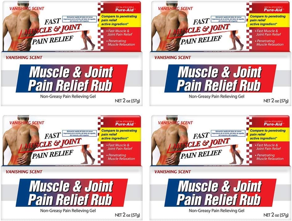 Muscle & Joint Pain Relief Rub, snabb lättnad från mindre artrit, Backache, Muscle & Joint Pain Non-Greasy Cream, 2oz (4pk)