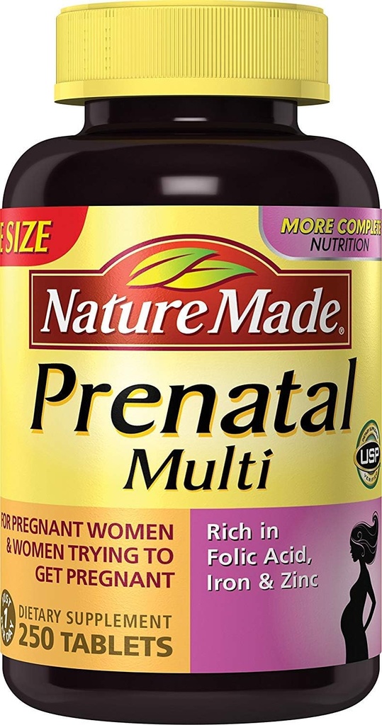 Nature Made Prenatal Multi, 250 tabletter, folsyra + 17 prenatala vitaminer och mineraler för att stödja babyutveckling och mamma, vitamin D3, kalcium, järn, jod, vitamin C och mer