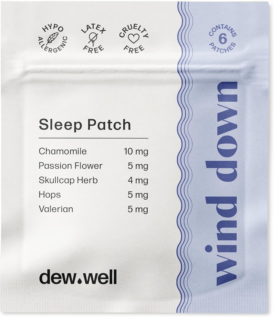 Dew Well Wind Down Sleep Patches - Melatoniinin ilmainen kamomilla & Passion Flower Patches Natural Rest Aids - Stressi nauhat migraine Relief - Nukkua Tarra ja kuuma nukkua Relief - 6 Count Clean