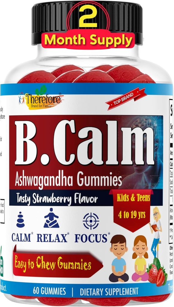 Siksi B.Calm Kids Focus & Huomio Gummies - Anti-Stress, Muisti, Mieliala & rentoutuminen- Luonnollinen rauhoittaa Ashwagandha lapsille & Teini-ikäiset ...