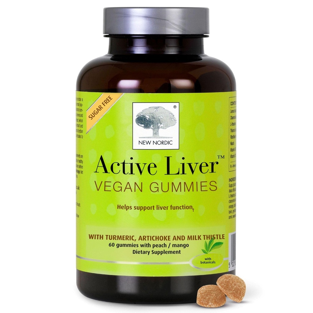NEW NORDIC Aktiivinen maksa Gummies, Milk Thistle, Artisokka & Turmeeric Supplement, luonnollinen persikka mango maku, sokeriton & Vegan, 60 Lukumäärä (Pakkaus 1)