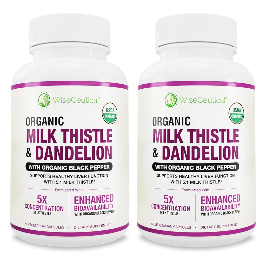Max Imeytyminen USDA Organic Milk Thistle Potent 5:1 Voiöljyuute (2000 mg Vahvuus) & Luomu Voikukan juuri ... Silomarin Antioksidantti Flavonoid ... Maksan tuki täydentää (60 Count (pakkaus 2)