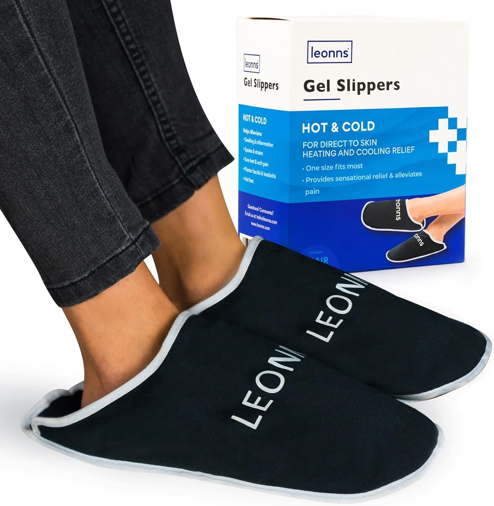 Gel Ice Pack Tohvelit - Tarjoaa kuumaa ja kylmää terapiaa jalkakipua, neuropatiaa kipu helpotusta jalat, kihti helpotusta, Turvotus jalat, plantar fasciitis ja kantapää spurs - yksi koko sopii eniten (musta)